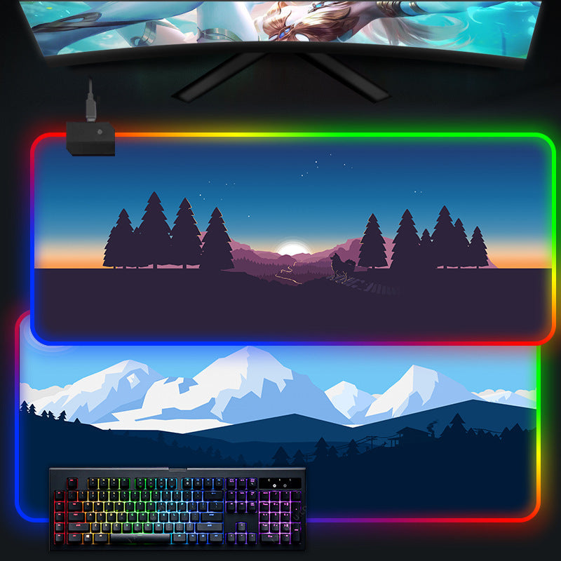 Oversized Simple Landscape Painting RGB Luminous Mouse Pad